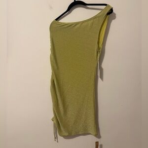 Reformation One-Shoulder Jillian Shimmering Lime Green Dress Size Large